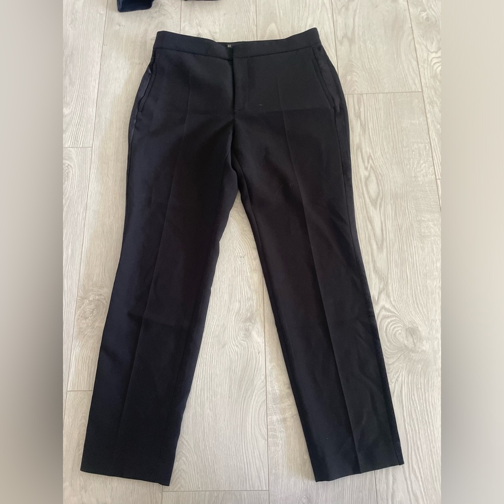 Zara Basic Black Velvet Trim Trousers